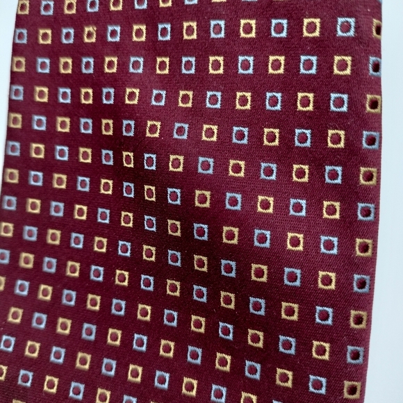 Tom James Silk Necktie Tie Elegant Red Geometric Square Patterned Fl Tall Man - Picture 3 of 11